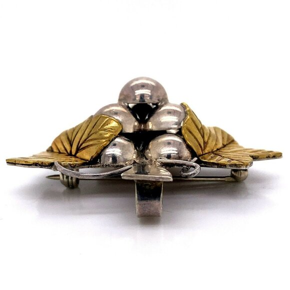 VTG Taxco Mexico‎ Sterling Silver & Brass Grapes & Leaves Brooch Pendant! - Picture 5 of 6